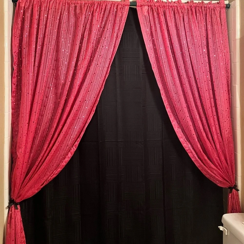 Elegant Pink and Black Shower Curtain Set